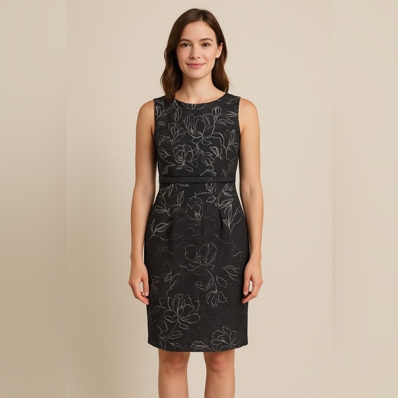 Nipon Sheath Flower Sleeveless Sheath Summer Dress Silver Grey Small 2 - Picture 1 of 8